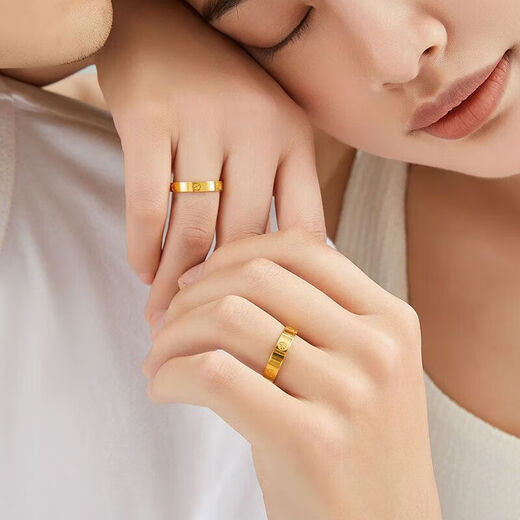 Juke Love Eternal Gold Men's and Women's Rings Pure Gold 999 Brick Pattern Ins Style Ring Couple's Ring Gold Plated Brick Pattern Ring for Women 0.52g