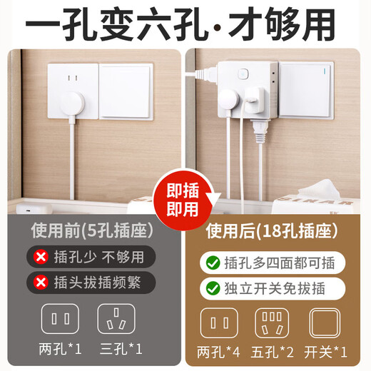 International electrician type 86 wall conversion plug/power converter/conversion socket/one-turn multi-plug, one-turn fourteen-hole socket, master control switch, white