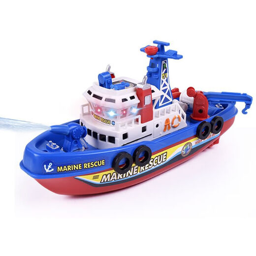 Shantou Lincun Wasserspray, elektrisches Marine-Feuerboot, Simulationsmodell, Schiff, Kinder-Wasserspielspielzeug, Badejunge, Schnellboot, 3–6 Jahre alt, Feuerboot + handgepresste gelbe Sonnenblumen-Dusche, Batterieversion