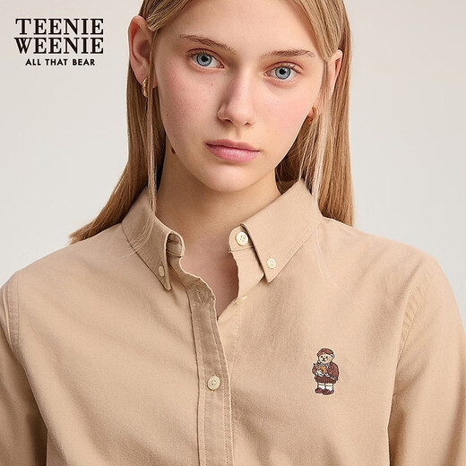 Teenie Weenie Bear Women's Shirt 2025 Autumn New Daily Commuter Loose Comfortable Long Sleeve Top Khaki M