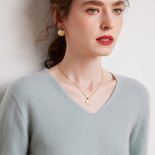 SENLIYA international light luxury high-end cashmere sweater 24 seamless 100 pure cashmere sweater women's V-neck sweater loose versatile knitted milk white S