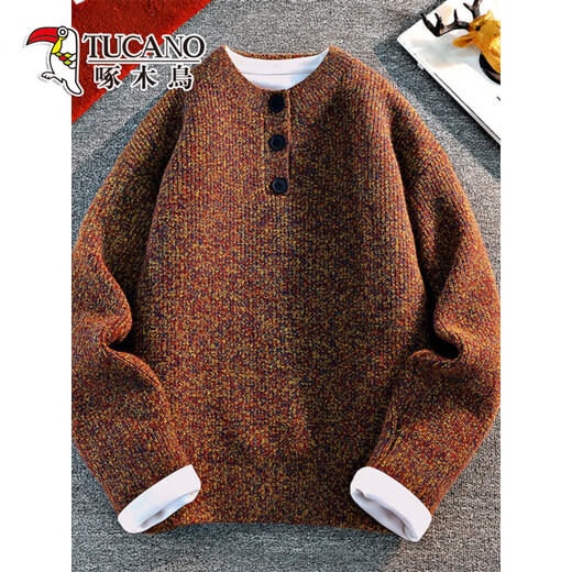Woodpecker American retro Henry collar sweater men's autumn and winter loose thickened sweater trendy top coat Angora red Angora red XL weight range 130-150Jin Jin equals 0.5 kg