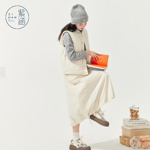 Zihan (ZIHAN) Zihan round neck sleeveless down vest elastic high waist down skirt two-piece suit for women 2025 winter new style winter rice M
