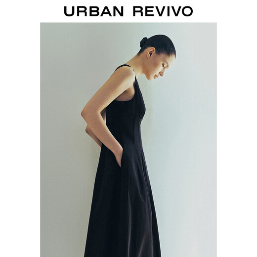 UR2025 summer new style women's fashion casual temperament versatile square collar suspender dress UWM750054 black S