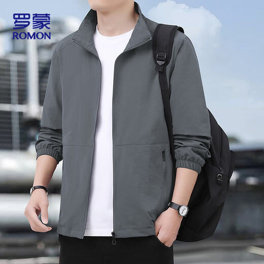 Lomon Jacket Men's Autumn Business Casual Versatile Stand Collar Executive Baseball Top Jacket Men's LH03 Dark Gray XL