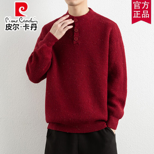 Pierre Cardin American Heavy Henley Collar Sweater Men's Autumn and Winter New Thick Wool Sweater Loose Warm Pullover Sweater Gray S 165