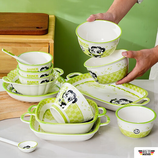 Linian Panda Enen household Chinese style internet red underglaze color ceramic tableware cute dishes and plates durable 4.5 inch wide rim bowl 1 pack