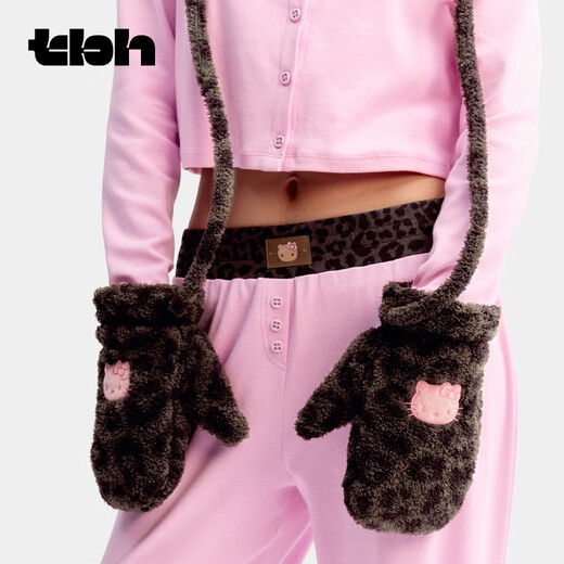 Brutalist Home (tbh) Hello Kitty Plush Gloves Winter Thickened Warm Windproof Gloves for Women Hello Kitty Plush Gloves - Coco Leopard Print