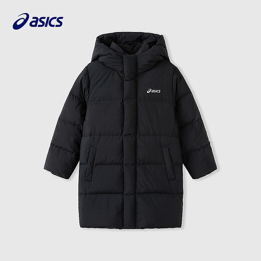 ASICS Children's Clothing 25 Years Winter Children's Mid-Length Down Jacket, Fluffy, Stylish, Thickened, Warm and Waterproof Black 85% Down 160 Filled Down 166.6g