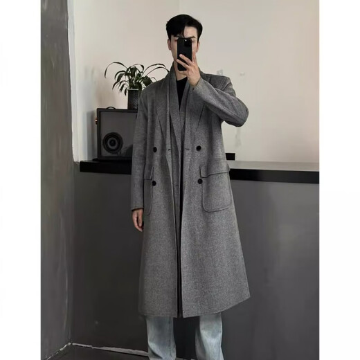 轩森图（XUANSENTU）序77同款毛呢大衣男冬季加厚感双层领呢子中长款过膝风衣外套潮 米白色 2XL