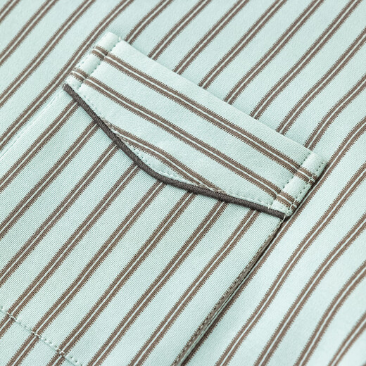 Fenton Pajamas Couple Category A+7A Antibacterial 2025 Autumn New 100% Cotton Striped Cardigan Lounge Wear Set Gray Green-Men's L