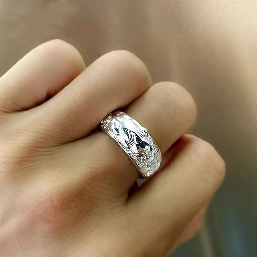 KZD Old Phoenix 999 sterling silver men's ring Pixiu pure silver open mouth adjustable domineering personality trendy single gift pure silver Pixiu (silver version)