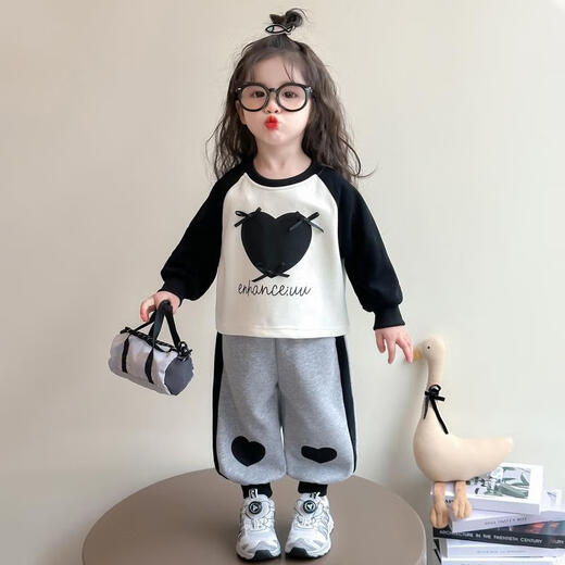 Inglés británico [código roto] Girls Spring New Ragsling Manga Bow Love Set de dos piezas Baby Girls Style Style Par Gray 90 cm