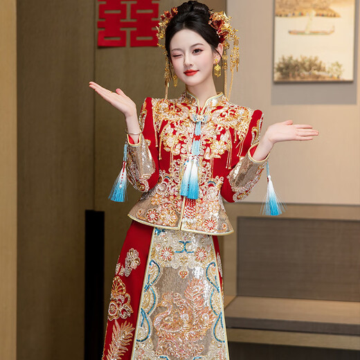 
Xiuhe Family Official Flagship Xiuhe Wedding Bride 2025 New Wedding Wedding Wedding Crown and Red Chests and Cabinet Dresses Wedding Toast Wedding N-843 Heavy Industry Price M