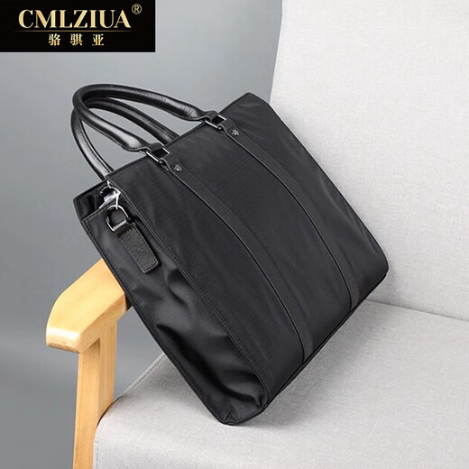 Luo Qiya (cmlziua) men's handbag canvas briefcase lightweight wear-resistant document bag business casual computer bag short-distance business trip men's bag black - can accommodate 15-inch computer 39.5*8.5*28.5cm