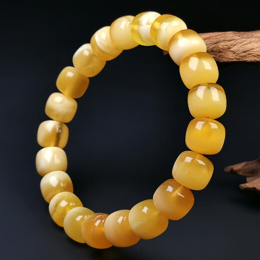 Amber style, one object, one picture, one certificate, beeswax bracelet, natural amber bracelet, men and women, gold and white flower beeswax, bucket beads, bracelet, 14.9g, 10.5*9.5mm