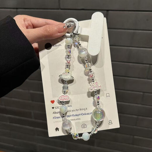 National trend New Year princess please get rich mobile phone chain mobile phone lanyard short chain bead anti-lost ccd camera headphone hanging chain ins wind belt gasket pink kitty cat princess please get rich bead pendant