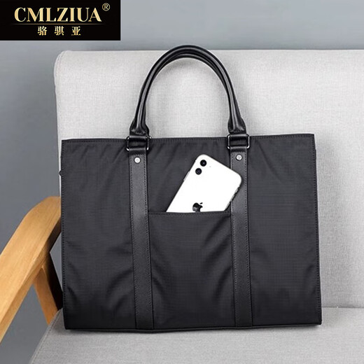 Luo Qiya (cmlziua) men's handbag canvas briefcase lightweight wear-resistant document bag business casual computer bag short-distance business trip men's bag black - can accommodate 15-inch computer 39.5*8.5*28.5cm