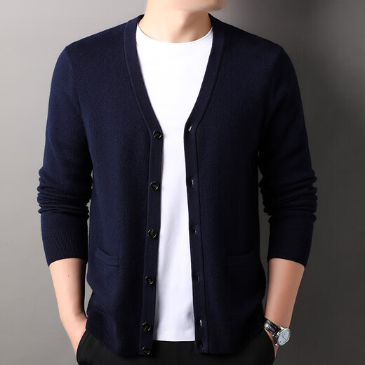 100% wool thickened classic knitted cardigan sweater for men in autumn and winter new pure wool sweater for men's outer wear Zhongcai XL 180/96A(115)