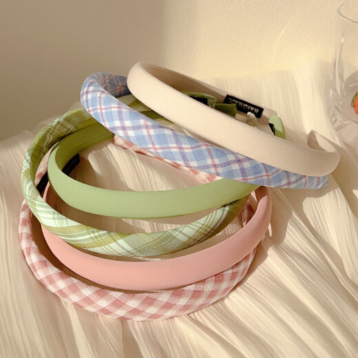 Colorful plaid small hairband for women 2025 girls versatile outgoing card summer high-end sense pressure hair binding headband pink plaid