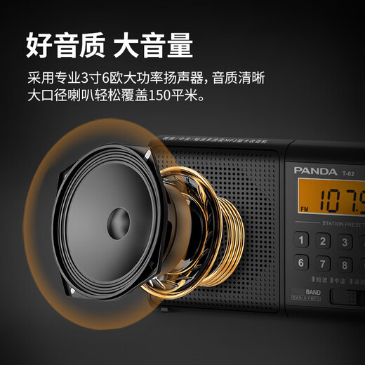 Panda (panda) T-02 full-band radio for the elderly plug-in card TF card portable old-fashioned rechargeable radio car backup semiconductor black