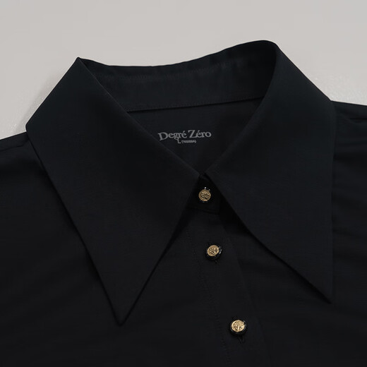 DEGRE ZERO Women's Long Sleeve Shirt Slim Fit Large Peak Collar Solid Color Commuting Fashion Shirt Stretch 2025 Autumn Black Large Peak Collar Gold Edge Pearl Button L (165/88A)