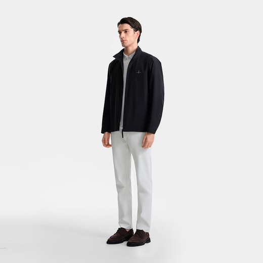 Biyinlefen lightweight protective fabric 2025 new autumn men's casual outdoor easy-care stand-up collar jacket 07 black L