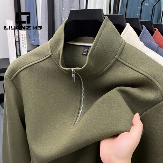 LILANZ official stand collar zipper sweatshirt men's spring and autumn new pullover long-sleeved T-shirt POLO shirt middle-aged flagship official black XL 54