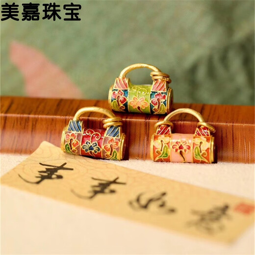 High temperature burning blue 999 pure gold blooming lock bag small gold lock tulip pendant broken gold pearl gold necklace small lock 3g_pendant_pink (width 13mm__ not included