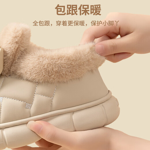Children's outer wear cotton slippers for girls in autumn and winter warm plush bag with two cotton shoes for girls thick-soled snow boots for women waterproof khaki thick warm plush size 32-33 suitable for feet 20cm long