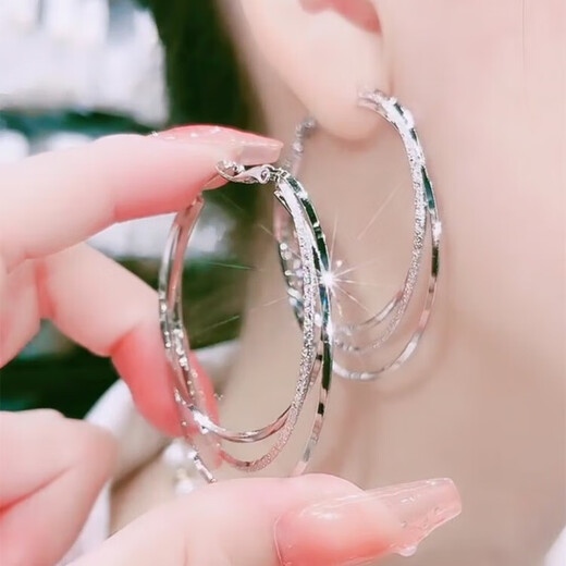 Buhesyt old Phoenix 999 imitation silver pure silver Sansheng III large ear hoop earrings for women and buckle versatile earrings silver diameter 4cm