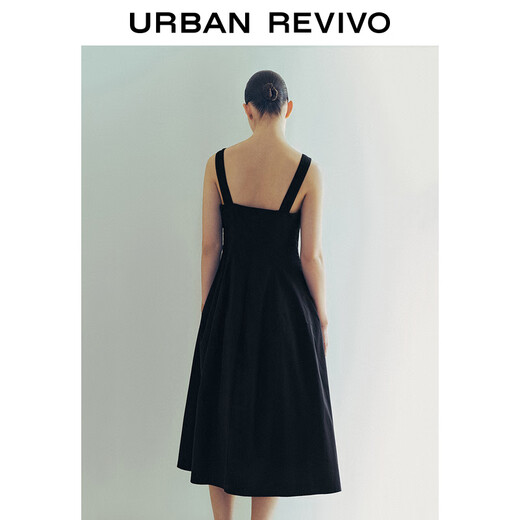UR2025 summer new style women's fashion casual temperament versatile square collar suspender dress UWM750054 black S