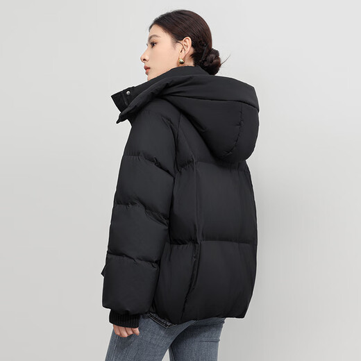 Flying in the snow short down jacket for women 2025 winter new hooded casual thickened warm 90 velvet jacket trendy black M