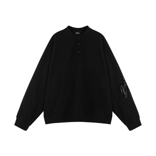 BJHG reckless henley collar polo shirt men's autumn trendy brand 2025 new long-sleeved sweatshirt loose inner layering shirt graphite black 2XL