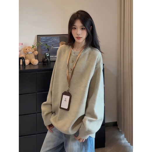 XUANSENTU (XUANSENTU) American retro Henry collar sweater, lazy and relaxed, soft and waxy sweater for men and women, autumn and winter Korean style top, trendy, light gray, upgraded fabric M