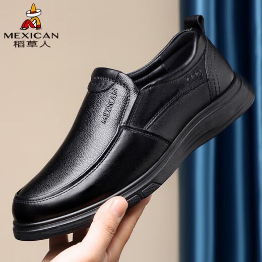 Scarecrow autumn and winter business casual shoes men's first-layer leather shoes men's formal shoes lazy slip-on beanie shoes black 42