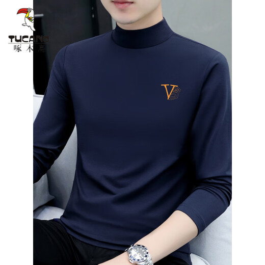 Woodpecker (Tucano) Automne et hiver Coton Pure Coton Halmi-Coltleneck Shirt pour hommes T-shirt à manches longues imprimées minces à manches longues Mentes de nou