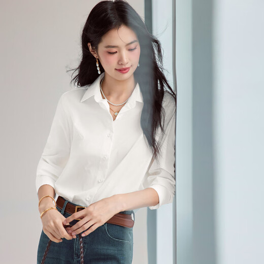 
Evely anti-wrinkle basic shoulder style workplace commuting cotton shirt for women 2025 autumn new small top This white S 80-105Jin [Jin equals 0.5 kg]