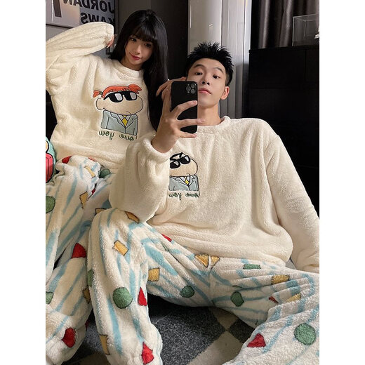 Mengdong dachshund couple pajamas for men and women in autumn and winter thickened warm flannel coral velvet large size loose student home clothes H9993 Xiaoxin 2XL male (150-170Jin Jin equals 0.5 kg