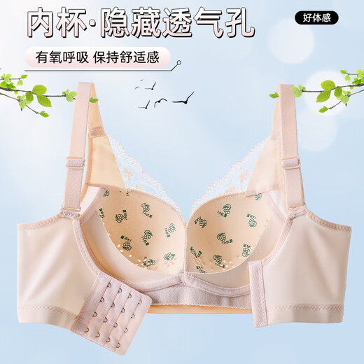 夏季薄款透气洞洞杯内衣女大胸显小聚拢调整型无钢圈蕾丝文胸胸罩 奶杏色 2XL 【40/90BC 建议135-150斤】