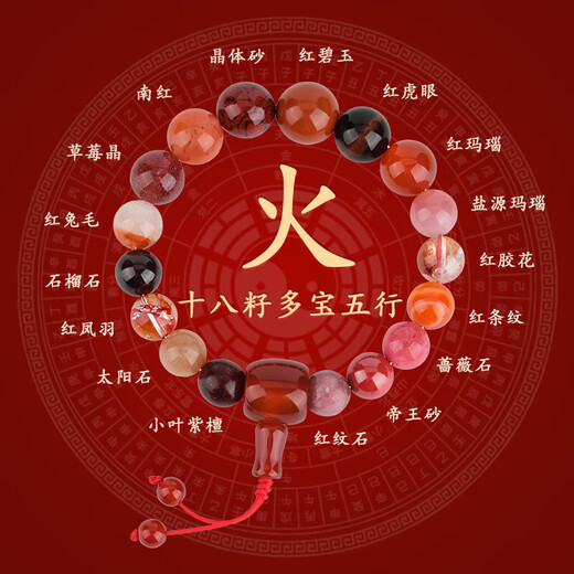 十八籽水晶五行多宝手链金木水火土平衡能量男女情侣网络爆款饰品 Z719五行之火多宝手链【男款】