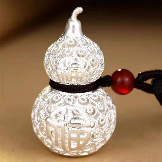 KZD Old Phoenix 999 sterling silver hollow full silver gourd necklace for men and women, universal blessing silver gourd pendant hollow silver gourd pendant