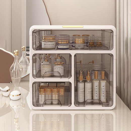 Hao'e drawer-type cosmetics storage box desktop dressing table large capacity skin care products lipstick cabinet organizer box storage rack 33.5*23.5*32.5cm three-layer drawer storage box