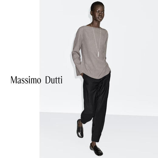 Massimo Dutti autumn and winter new product 2025 women's elegant quiet luxury style high-end felt texture boat neck blouse shirt 05173973 Mocha Brown XS (165/84A)