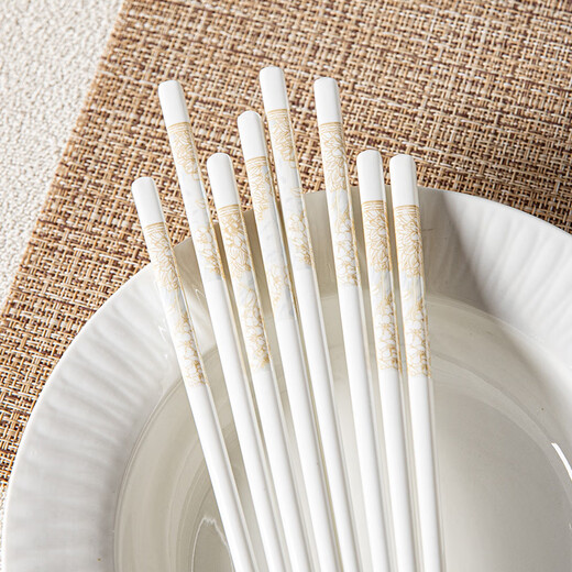Mengke ceramic chopsticks, high-end household anti-mildew, anti-slip, high temperature resistance, 10 pairs (golden flowers)