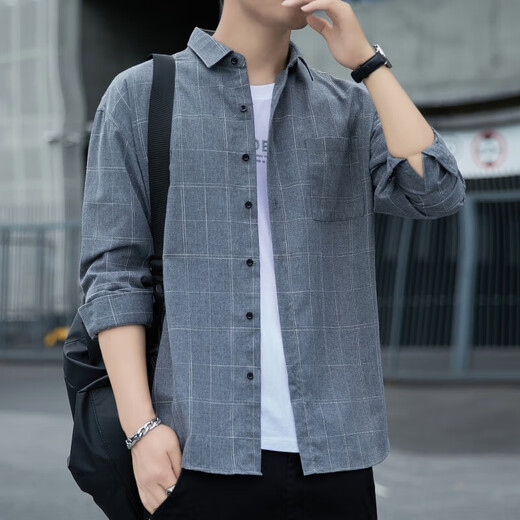 Septwolves Plaid-Hemd Herren-Langarmfrühling und Herbst Revers Loose Casual Jacket Thin K12109 Khaki 4xl