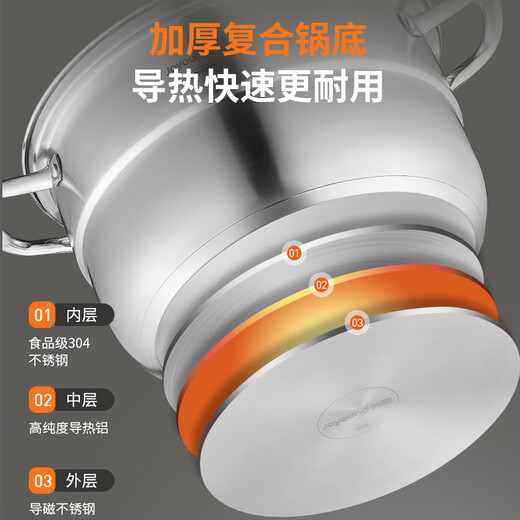 Joyoung steamer 304 stainless steel steamer household multi-functional three-layer steamer gas stove stew and steam all-in-one pot 34cm