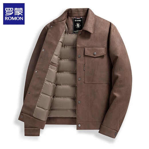Мужской кожаный пуховик ROMON, новинка зимы 2025, утепленная холодная куртка, повседневный красивый мужской топ, черный, L (170) (рекомендуемый вес 100–115 Jin Jin равен 0,5 кг)