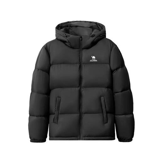 Camel (CAMEL) stove water-repellent down jacket for men and women 90% velvet hooded jacket C35CW1L0028 Phantom Black M