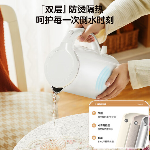 Midea kettle electric kettle hot water kettle maternal and infant grade 316L stainless steel 0 coating 2 liter large capacity kettle double layer anti-scald MK-SH20M320-PRO